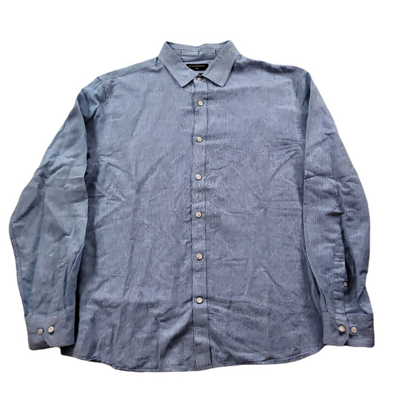 Banana Republic‎ Blue Linen Shirt Mens XL Untucked Fit Textured Pattern - Picture 1 of 7